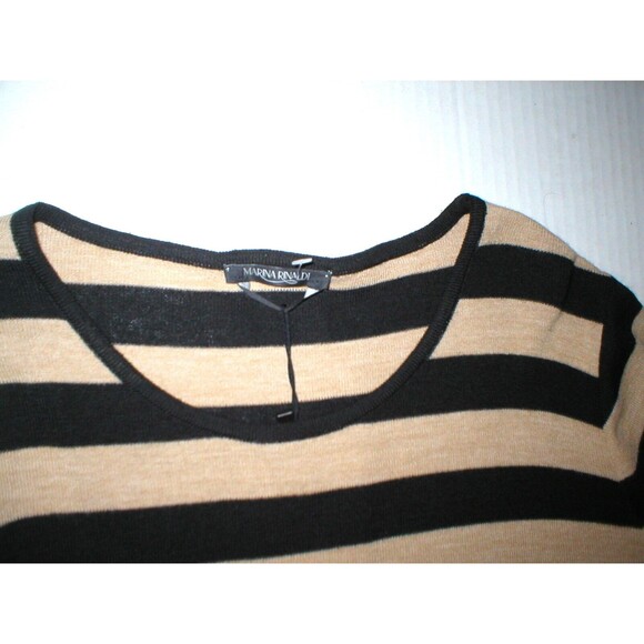 New NWT Womens Max Mara Marina Rinaldi Sweater L Black Tan Lace Italy Wool Strip - Picture 4 of 9